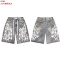 VALEFOREVER Vintage Washed Denim Shorts with White 41 Embroidery Print
