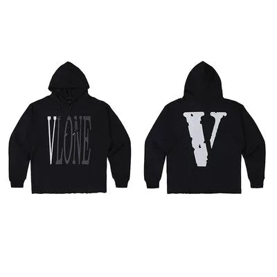 VLONE Gradient Silver Distressed Big V Hoodie Black