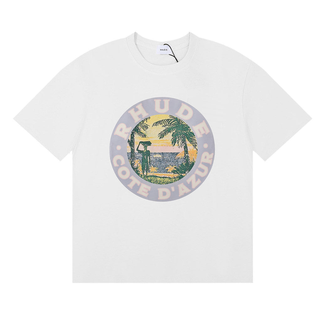 Rhude Cote D'Azur Tropical Palm Circle Graphic Short Sleeve T-Shirt