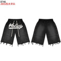 VALEFOREVER Black Washed Rhinestone Shorts with Script Logo & Fringe Hem