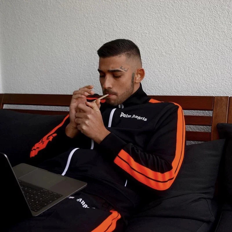 Palm Angels Black Tracksuit with Orange Side Stripe