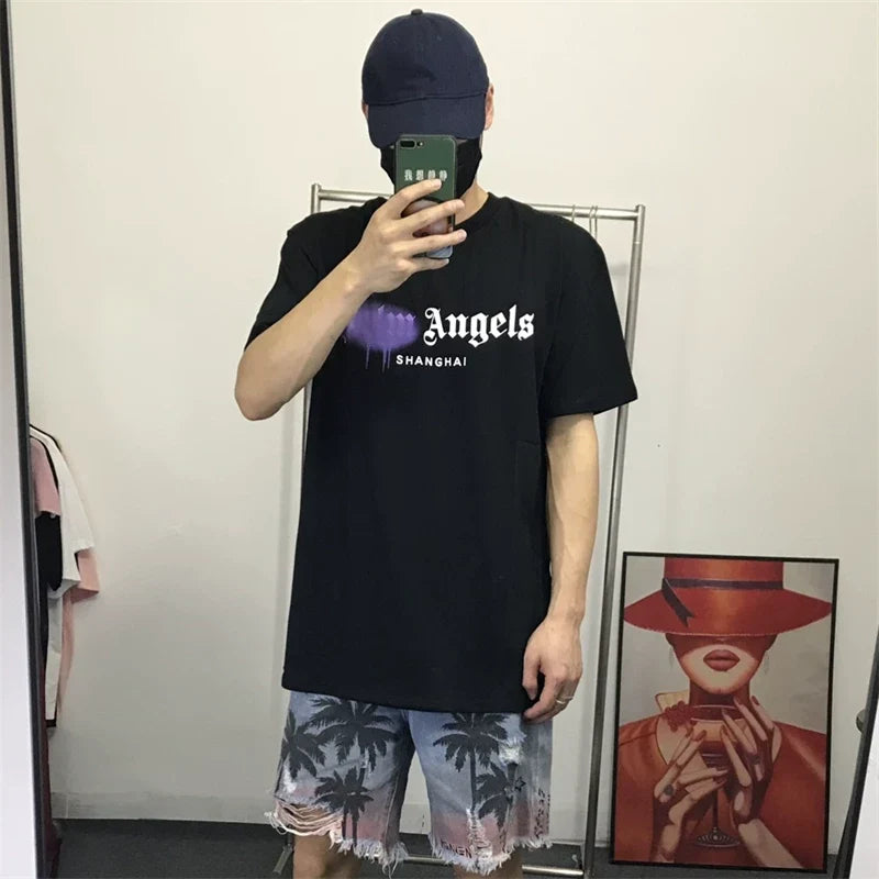 Palm Angels Black Purple Drip Logo Tee