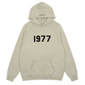 Fog Essentials Light Beige 1977 Bold Black‑Print Loose‑Fit Pullover Hoodie