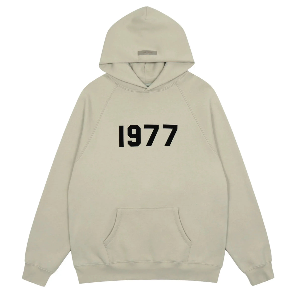 Fog Essentials Light Beige 1977 Bold Black‑Print Loose‑Fit Pullover Hoodie