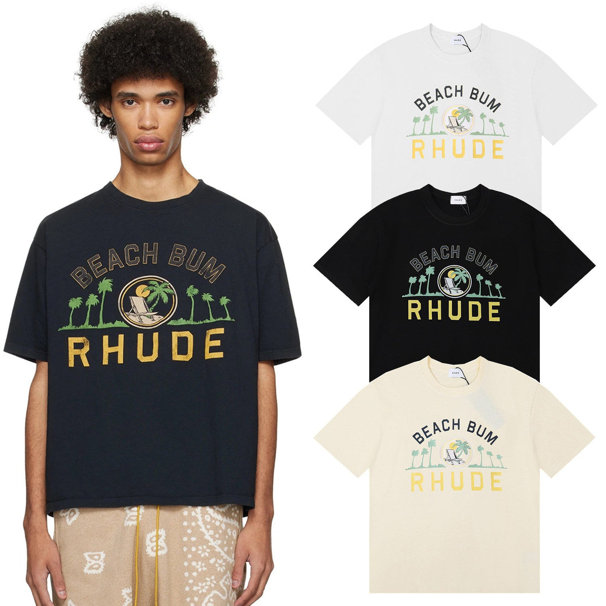 Rhude Beach Bum Palm Tree Beach Graphic Short Sleeve T-Shirt