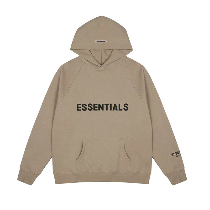Fog Essentials Tan Brown Oversized Pullover Hoodie Chest Logo Print