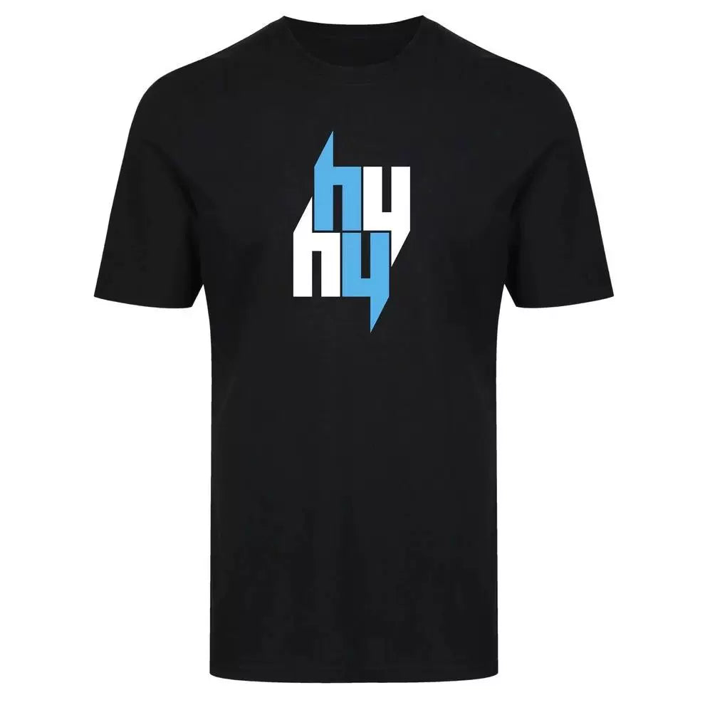 Yelir Blue White Stacked NY Letter Graphic Black Casual Short Sleeve Tee