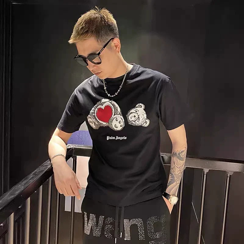 Palm Angel Black Heart Broken Bear Graphic Tee
