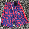 Palm Angels Purple Red Gothic Letter Print Shorts Unisex Bold Streetwear Shorts