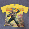 VALEFOREVER Yellow Skeleton Astronaut Vintage Graphic Short Sleeve T-Shirt