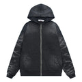 Valley Track Embossed Lightning‑Sleeve Zip‑Up Hoodie, Unisex Black Vintage Streetwear Jacket