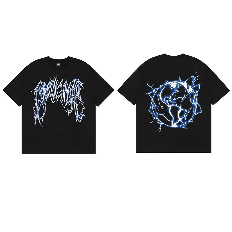 Revenge Blue Lightning Globe Graphic T‑Shirt