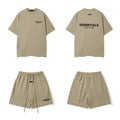 Fog Essentials Khaki Oversized T‑Shirt And Drawstring Shorts Hip‑Hop 2‑Piece Streetwear Suit