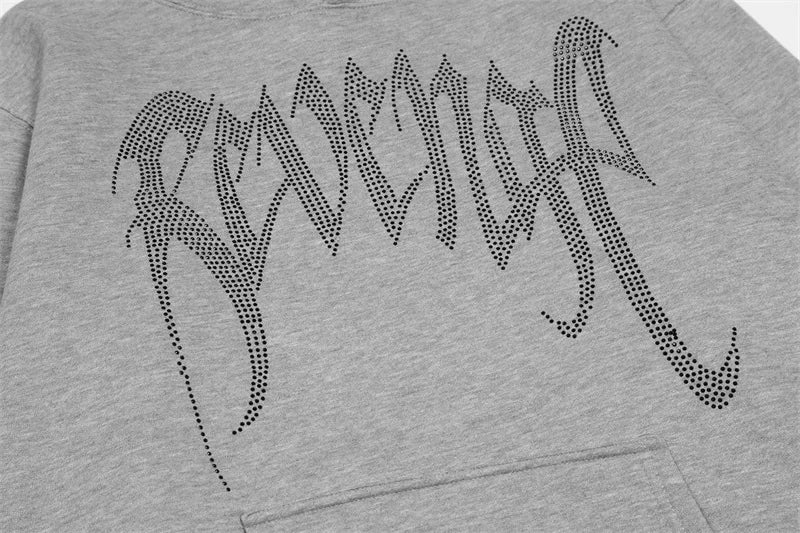 Revenge Black Rhinestone Gothic Script Logo Pullover Hoodi