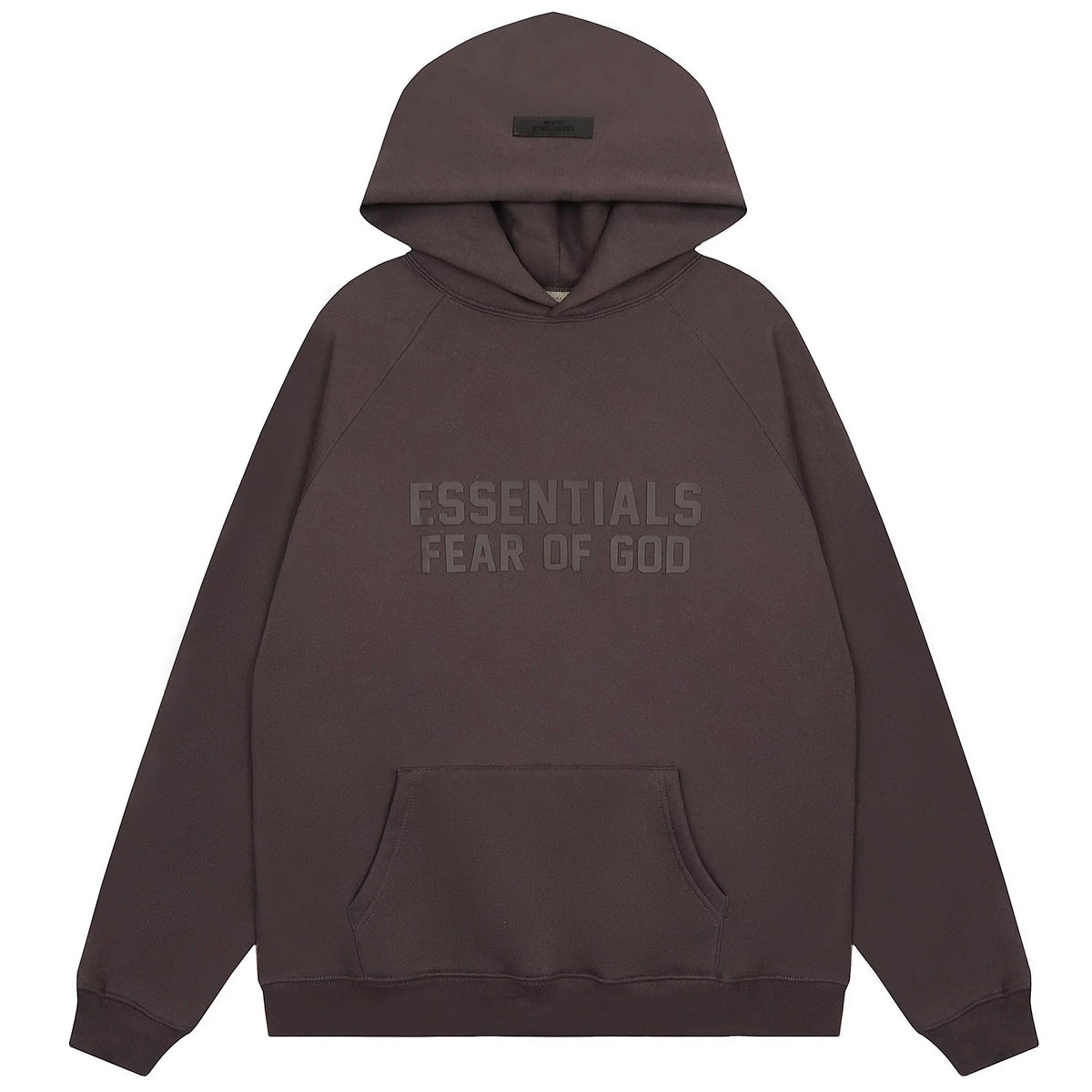 Fog Essentials Dark‑Brown Oversized Hoodie Tonal “ESSENTIALS FEAR OF GOD” Chest Print