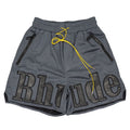 Rhude Large Logo Applique Mesh Streetwear Drawstring Dark Grey Shorts