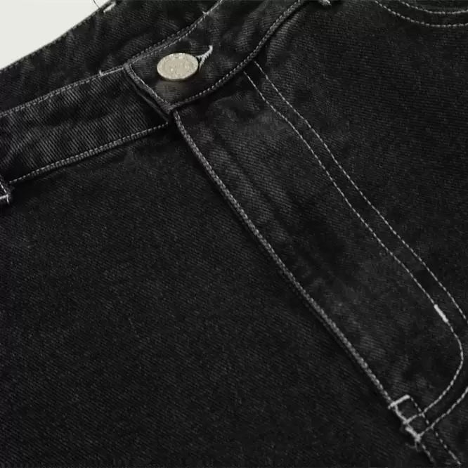 Revenge Stacked Skull Embroidered Wide‑Leg Black Washed Jeans