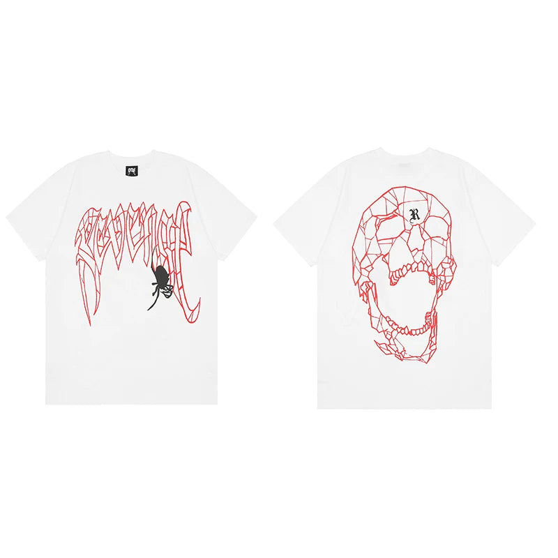 Revenge Red‑Line Spider Polygon Skull Graphic T‑Shirt