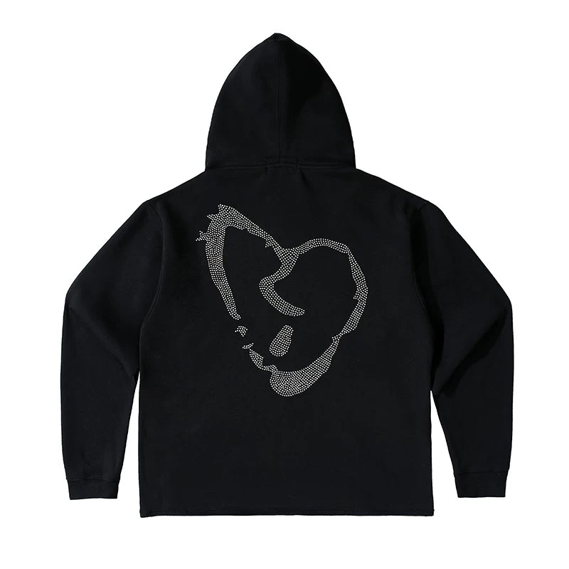 Revenge Rhinestone Gothic Script Logo Pullover Hoodie
