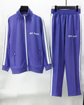 Palm Angels Purple Side Stripe Track Suit 2 Piece Zip Jacket + Sweatpants Unisex Hip Hop Outfit