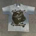 SAINT VANITY American street style SAINT VANITY washed and distressed portrait print  T-shirt