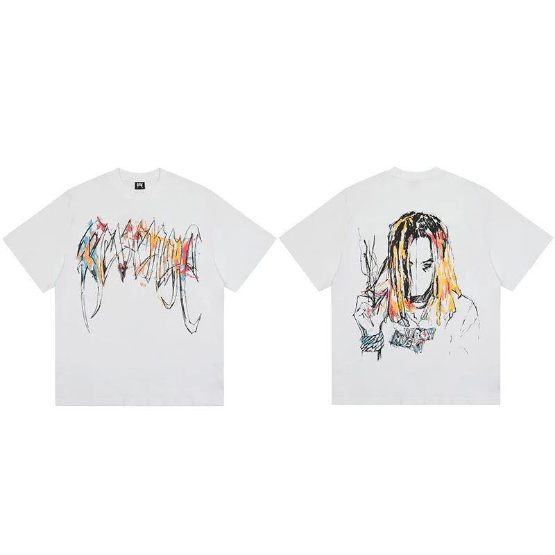 Revenge Multicolor Graffiti Portrait Graphic T‑Shirt