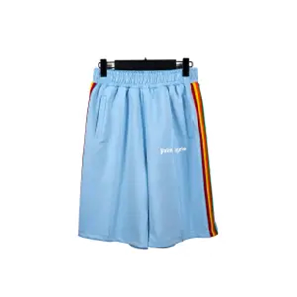 Palm Angels Light Blue Rainbow Side Stripe Shorts Unisex Trendy Summer Shorts