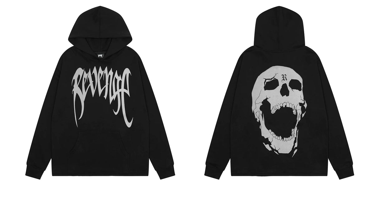 Revenge White Gothic Logo Screaming Skull Hoodie