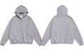 Fog Essentials Heather Grey Oversized Zip‑Up Hoodie, Embossed Back‑Logo Streetwear Jacket