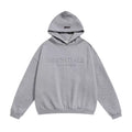 Fog Essentials Heather Gray Debossed Letter Hoodie, Relaxed‑Fit Neutral Street‑Wear Pullover