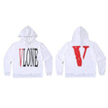 VLONE Red Distressed Big V Hoodie White