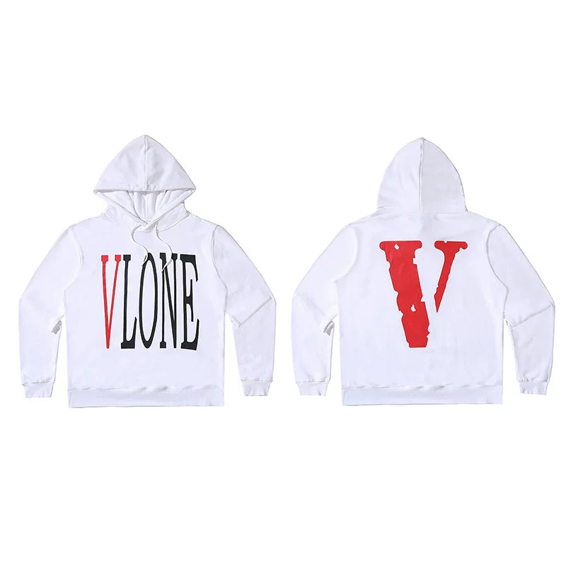 VLONE Red Distressed Big V Hoodie White