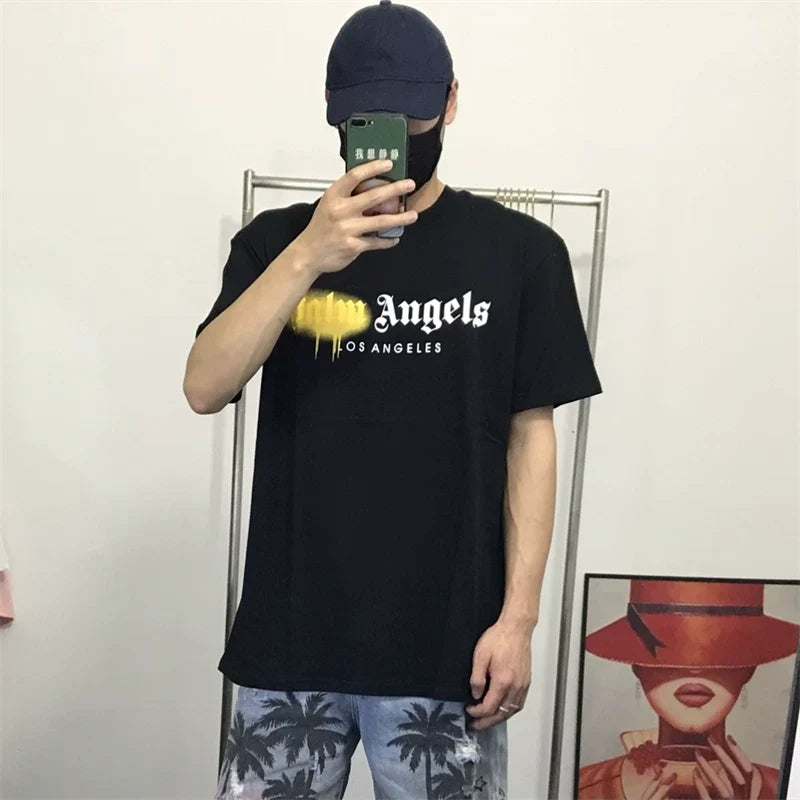 Palm Angels Black Yellow Drip Los Angeles Logo Tee