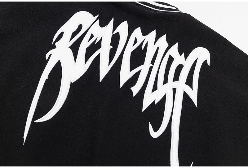 Revenge R‑Letter Patch Gothic Logo Varsity Jacket
