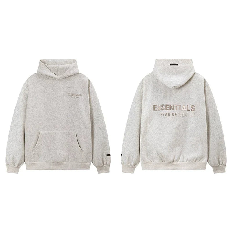 Fog Essentials Oatmeal Heather Fleece‑Lined Oversized Pullover Hoodie Chest Logo Print