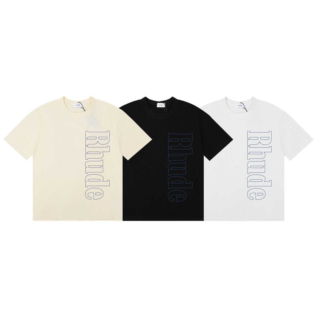 Rhude Vertical Outline Letter Logo Graphic Short Sleeve T-Shirt