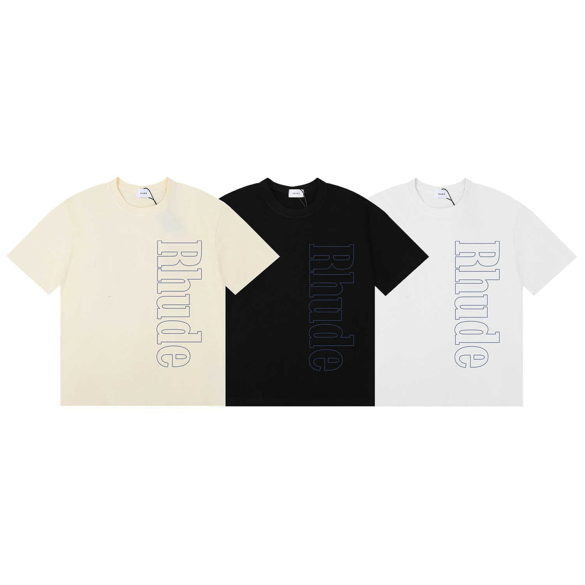 Rhude Vertical Outline Letter Logo Graphic Short Sleeve T-Shirt