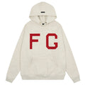 Fog Essentials Heather Oatmeal Bold Large Red FG Graphic Oversized Hoodie