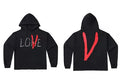 VLONE LOVE‑V Hand‑Draw Red Big V Hoodie Black
