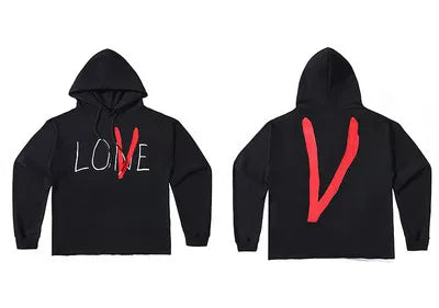 VLONE LOVE‑V Hand‑Draw Red Big V Hoodie Black