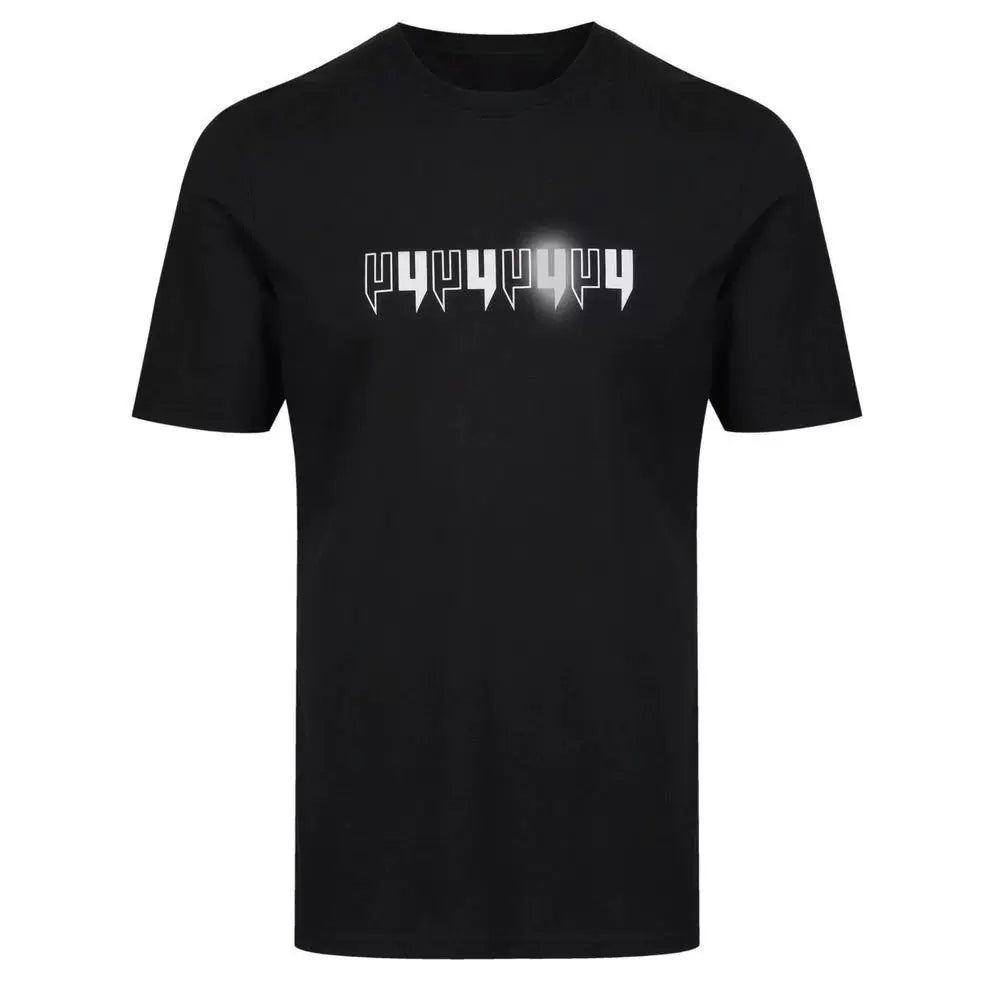 Yelir Repeating Letter Print Black Crew Neck Short Sleeve T-Shirt