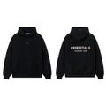 Fog Essentials Solid Black Fleece‑Lined Oversized Pullover Hoodie White Chest Logo