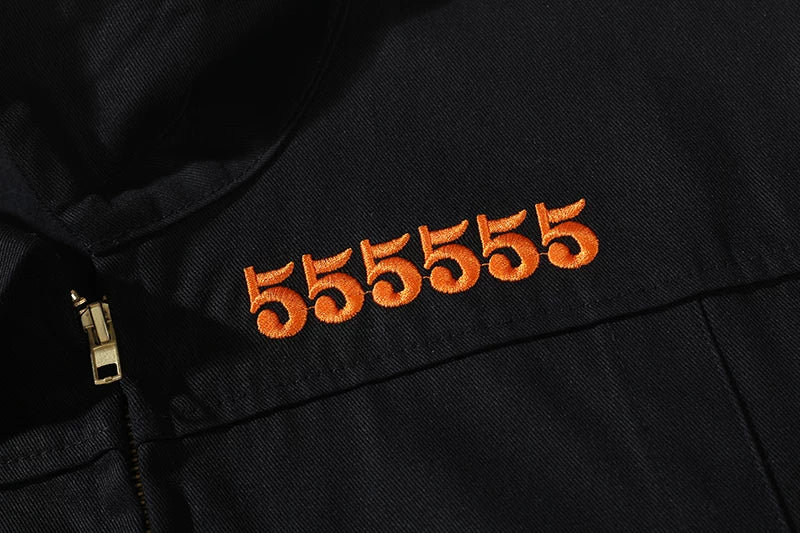 VLONE Embroidered Black Oversized Street‑wear Work Jacket