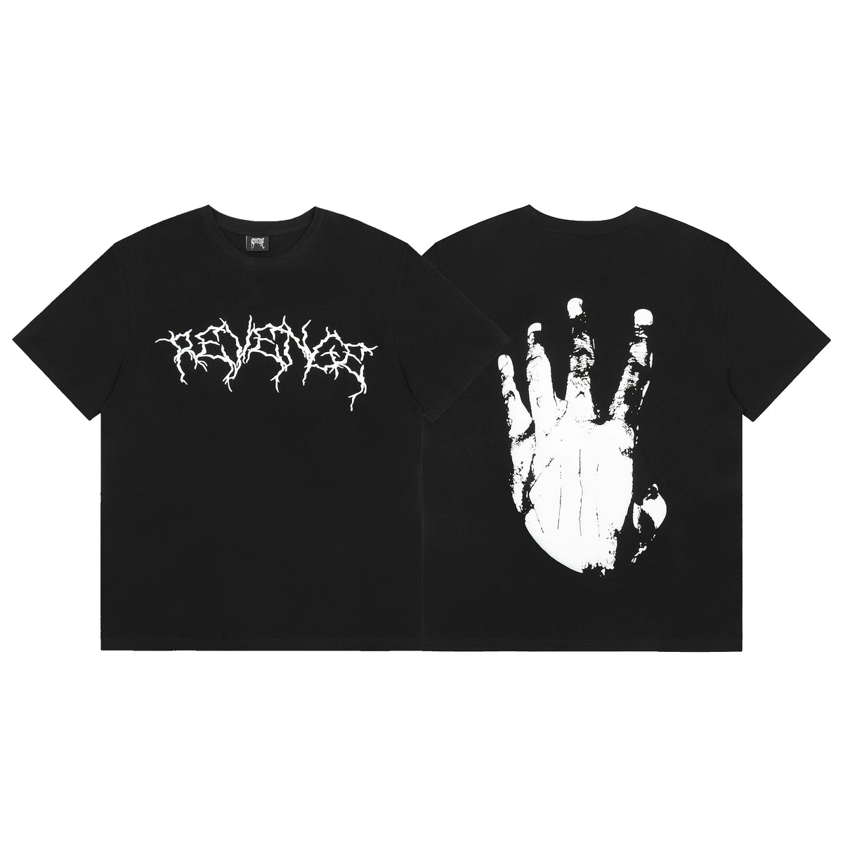 Revenge White Thorn Gothic Logo & Handprint Graphic T‑Shirt