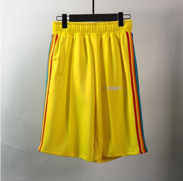 Palm Angels Yellow Rainbow Side Stripe Shorts Unisex Hip Hop Streetwear Shorts