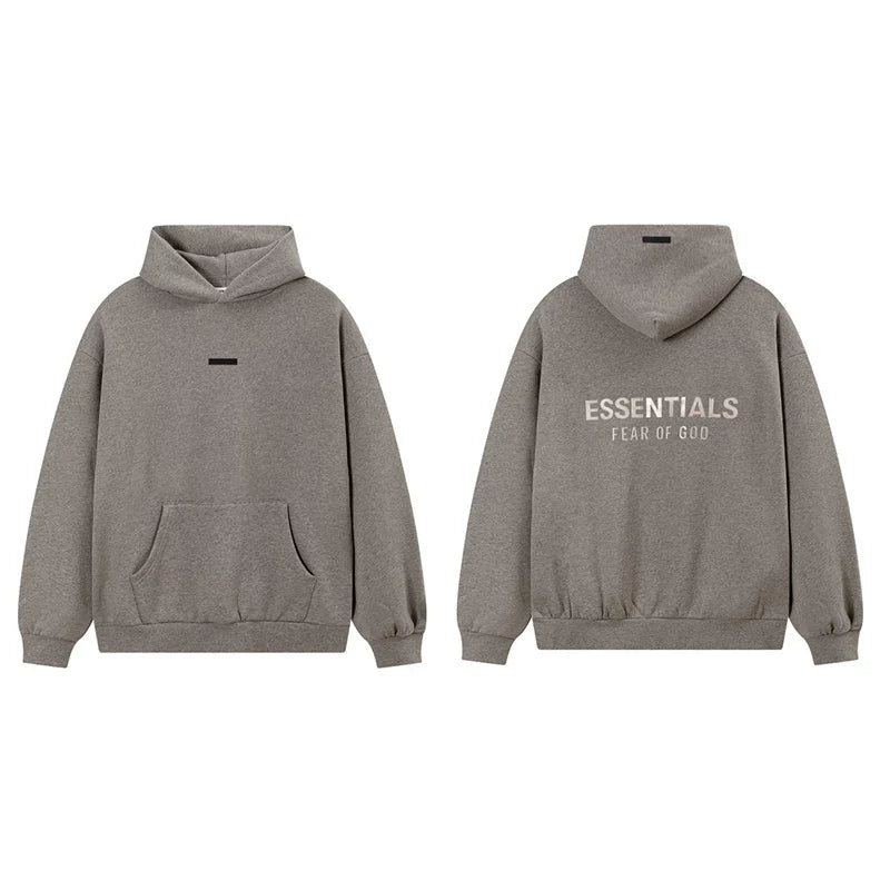 Fog Essentials Dark Taupe Fleece‑Lined Oversized Pullover Hoodie Chest Logo Print