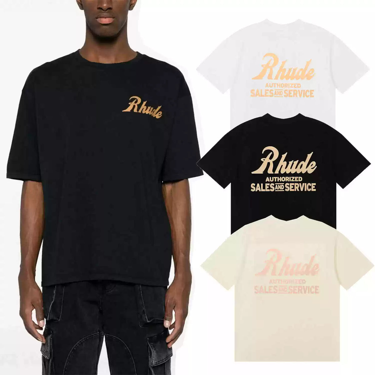 Rhude Authorized Sales And Service Front Back Script Logo Short Sleeve T-Shirt