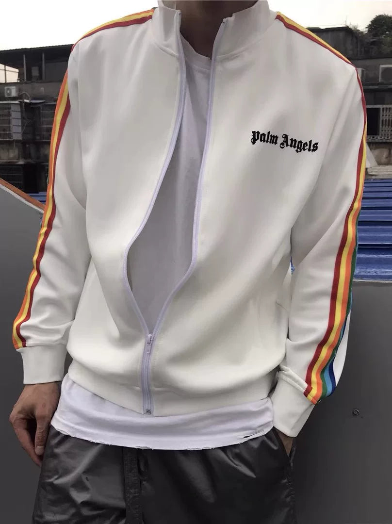 Palm Angels Rainbow Stripe Zip Up Track Jacket - White