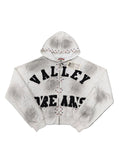 Valley Dreams Rhinestone Zip‑Up Hoodie, Unisex White Washed‑out Streetwear Jacket