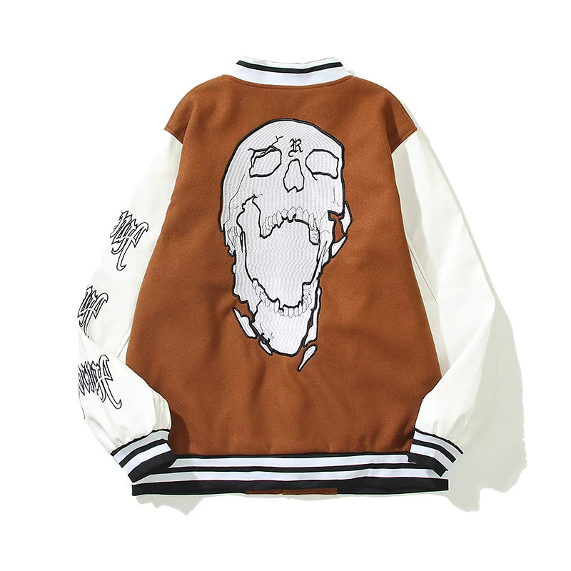 Revenge Embroidered Screaming Skull Varsity Jacket